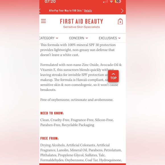 First Aid Beauty MINERAL SUNSCREEN ZINC OXIDE BROAD SPECTRUM SPF 30 - Picture 5 of 6